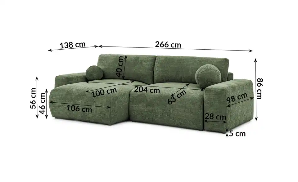 S-STYLE Ecksofa Puffy mit Schlaffunktion, Bemaßung