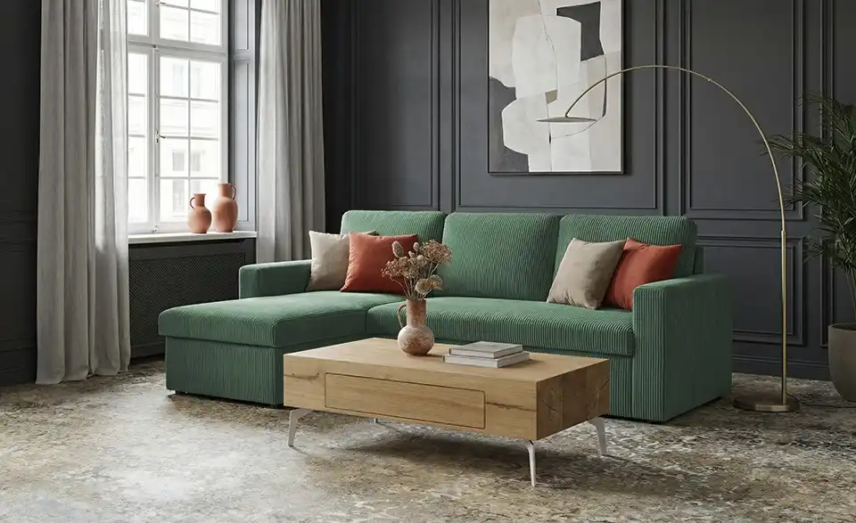 Ecksofa Xenia mit Schlaffunktion, in Wohnsituation