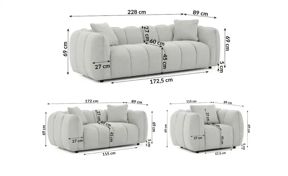 S-STYLE Polstergarnitur 3+2+1 Nubira, Bemaßung