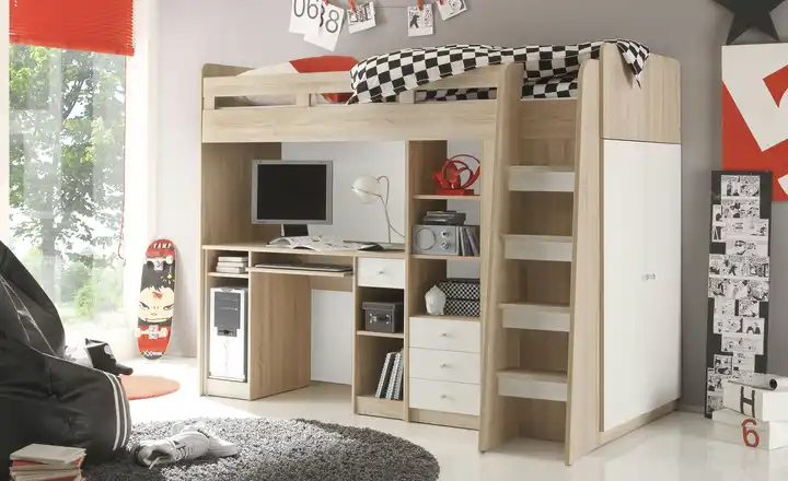 Hochbett mit Kleiderschrank und Schreibtisch