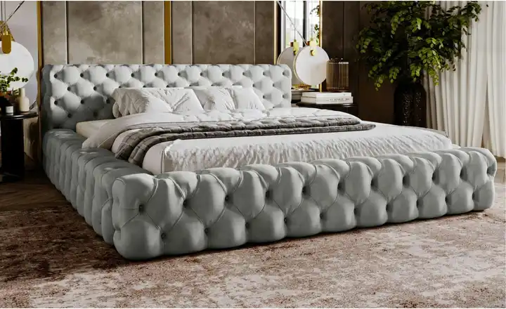 GrainGold Polsterbett Glamour, mit Stauraum Palini | 160x200 cm, Hellgrau