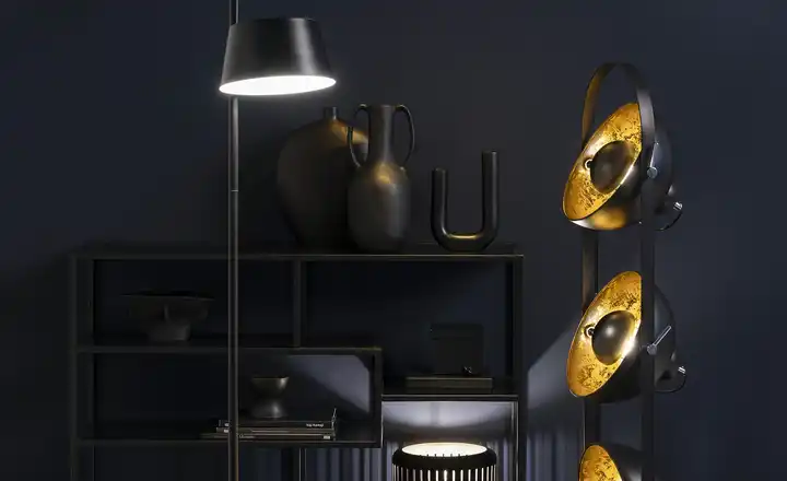 HOME STORY Retro-Stehleuchte, schwarz-gold