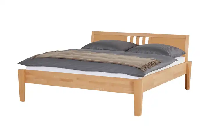Timber Massivholz-Bettgestell Timber Buche 160 cm Kopfteil: Ziersprossen mittig eckig ohne