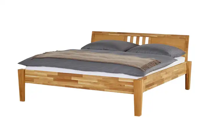 Timber Massivholz-Bettgestell Timber Wildeiche, Eiche 160 cm Kopfteil: Ziersprossen mittig eckig ohne