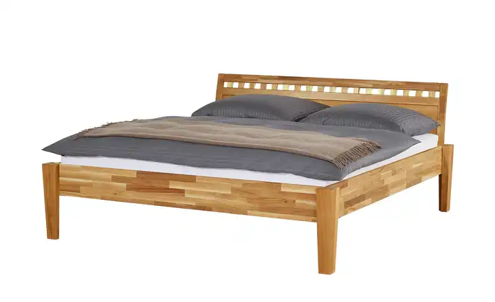 Timber Massivholz-Bettgestell Timber Wildeiche, Eiche 180 cm Kopfteil: Ziersprossen klein eckig ohne