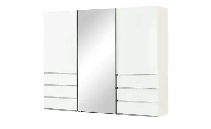 Schwebetürenschrank, 3-türig Weiß ohne Passepartoutrahmen 300 cm 236 cm