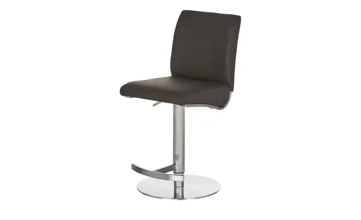 Barhocker Braun Gestell rund Leder
