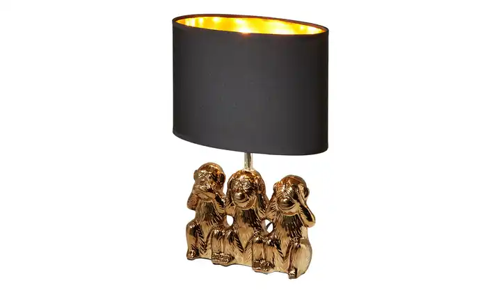 KHG Keramik-Tischleuchte, 1-flammig, goldfarbig `3 Affen` 