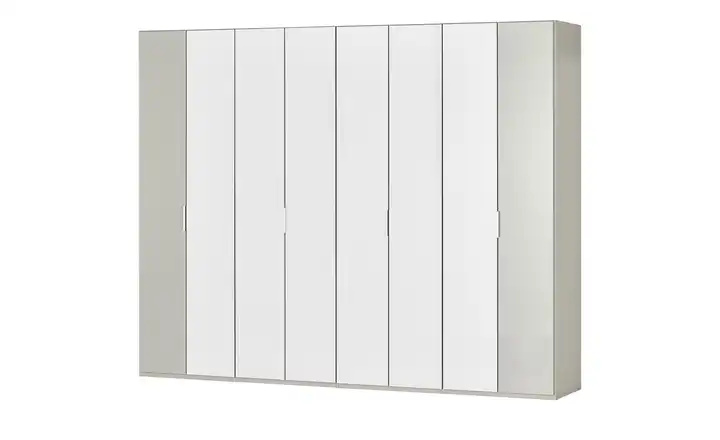 Wohnwert Falttürenschrank  Forum 300 cm 236 cm 1 Außenpaneel je Seite abgesetzt glänzend, Weiß, Grau