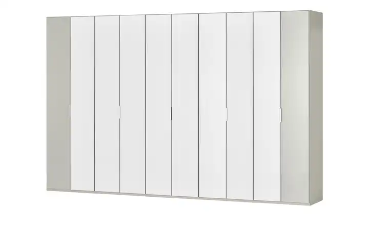 Wohnwert Falttürenschrank  Forum 375 cm 216 cm 1 Außenpaneel je Seite abgesetzt Weiß, Steingrau, glänzend