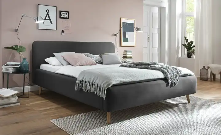 Polsterbettgestell Anthrazit Webstoff fein 160 cm ohne Bettkasten