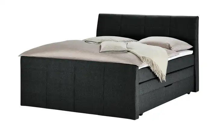 Boxspringbett mit Bettkasten und Topper Schwarz H2 180 cm