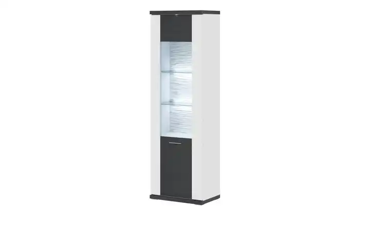 Primo Vitrine  Titan Weiß, Graphit rechts Spot- und Glaskantenbeleuchtung