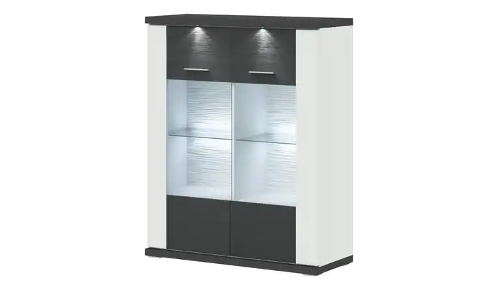 Primo Highboard  Titan Weiß, Graphit Spot- und Glaskantenbeleuchtung