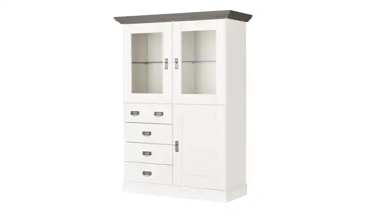 maison bleue Highboard Florian Weiß, Grau Türen mit Glaseinsatz