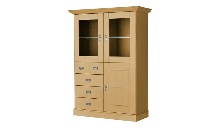maison bleue Highboard Florian Hellbraun Türen mit Glaseinsatz