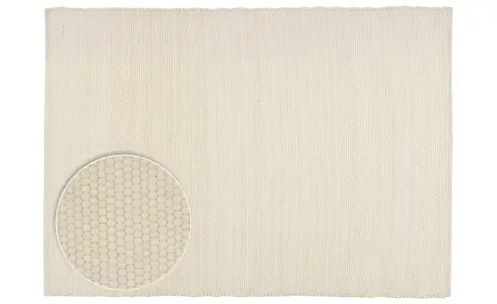 THEKO Handwebteppich Wollweiß 160 cm 90 cm 90x160 cm