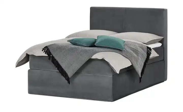 Boxi Boxspringbett 140 x 200 cm Boxi Classic Dunkelgrau 140 cm Samt H3 Kaltschaumkern