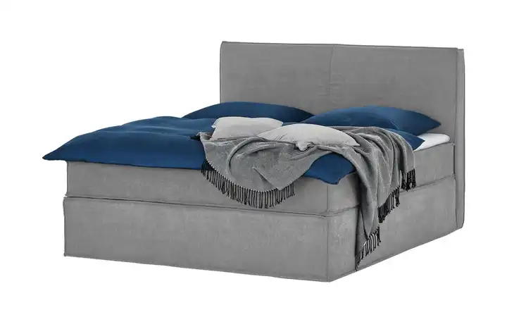 Boxi Boxspringbett 160 x 200 cm Boxi Hellgrau 160 cm H4 Kaltschaumkern Velours