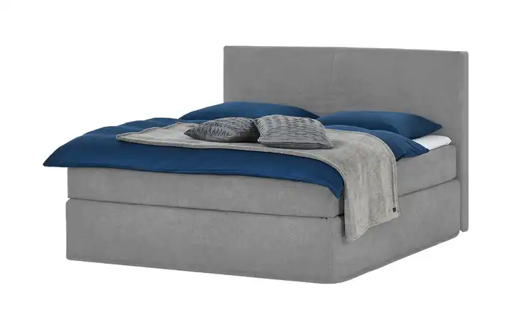Boxi Boxspringbett Boxi Classic Hellgrau 160 cm Velours H2 Viscoschaumkern