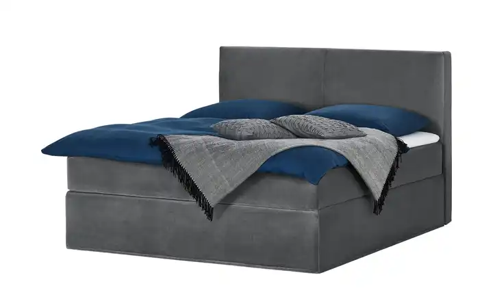 Boxi Boxspringbett 160 x 200 cm Boxi Classic Dunkelgrau 160 cm Samt H2 Viscoschaumkern