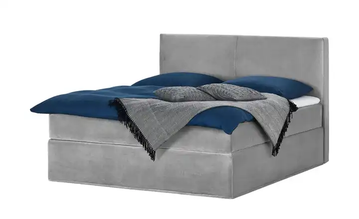 Boxi Boxspringbett Boxi Classic Hellgrau 160 cm Samt H2 Viscoschaumkern