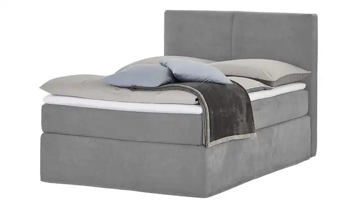 Boxi Boxspringbett 140 x 200 cm Boxi Classic Hellgrau 140 cm Velours H3 & H5 Kaltschaumkern