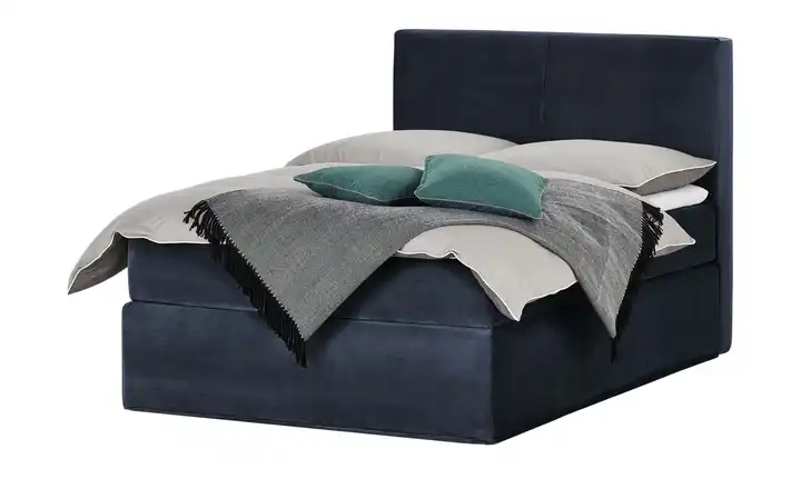 Boxi Boxspringbett 140 x 200 cm Boxi Classic Mitternachtsblau 140 cm Samt H3 & H5 Kaltschaumkern