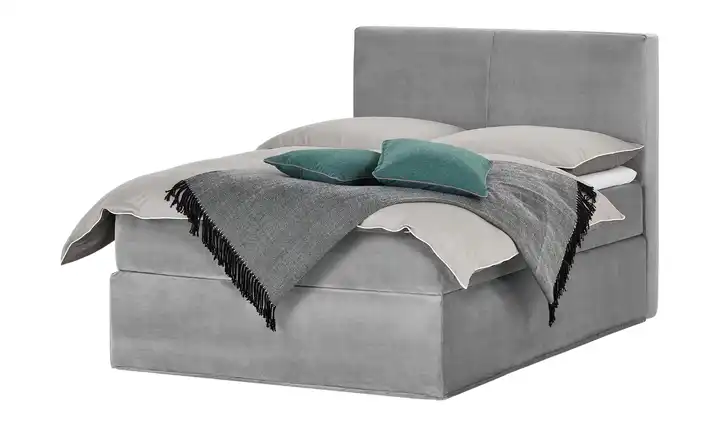 Boxi Boxspringbett 140 x 200 cm Boxi Classic Hellgrau 140 cm Samt H3 & H5 Kaltschaumkern