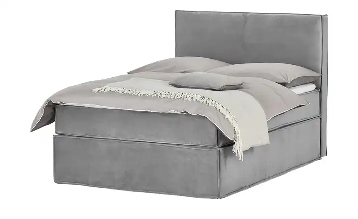 Boxi Boxspringbett 140 x 200 cm Boxi Urban Hellgrau 140 cm H2 & H4 Kaltschaumkern Samt