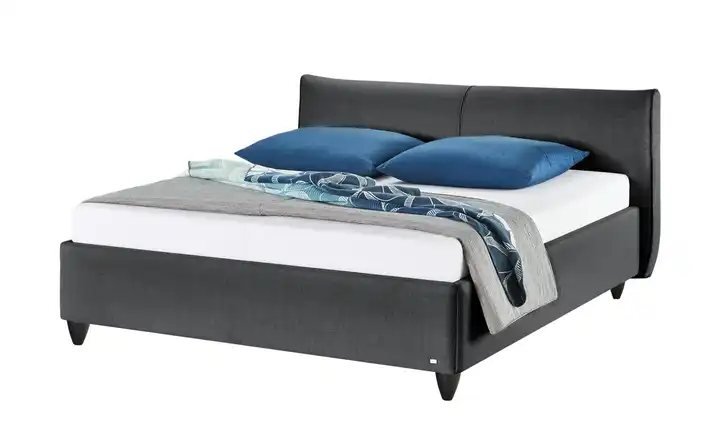 RUF Polsterbett Mit Boxspringunterfederung Casita Dunkelgrau 160 cm H2 & H3 Fußfarbe Schwarz