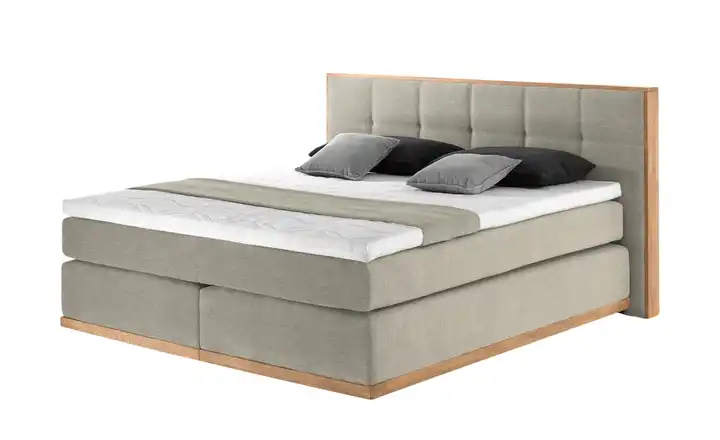 Primo Massivholz-Boxspringbett Luca Beige 180 cm H2 Kaltschaumkern