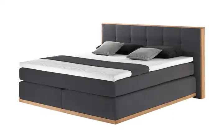 Primo Massivholz-Boxspringbett Luca Anthrazit 180 cm H2 Kaltschaumkern