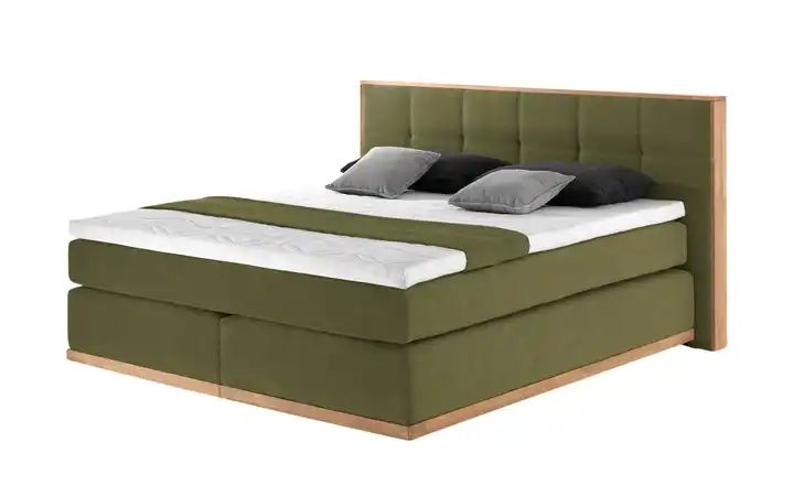 Primo Massivholz-Boxspringbett Luca Olivgrün 180 cm H2 Kaltschaumkern