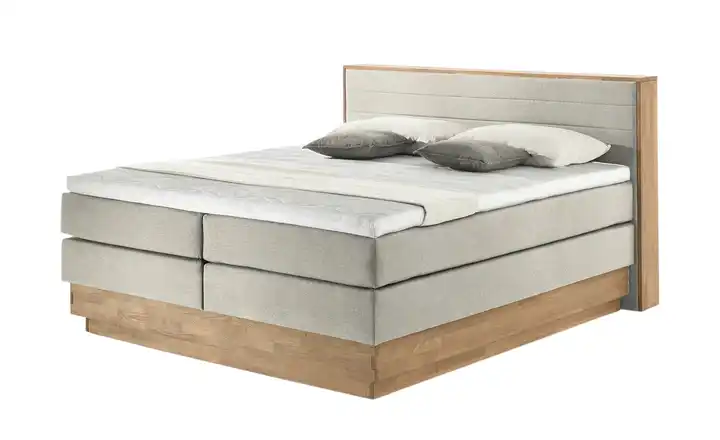 Primo Massivholz-Boxspringbett mit Bettkasten Morgan Beige 200 cm H3 Schaumstoffkern