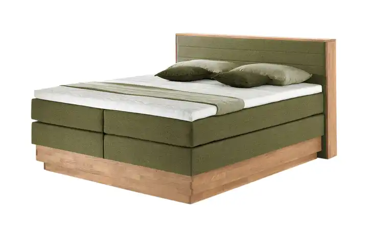 Primo Massivholz-Boxspringbett mit Bettkasten Morgan Olivgrün 200 cm H3 Schaumstoffkern