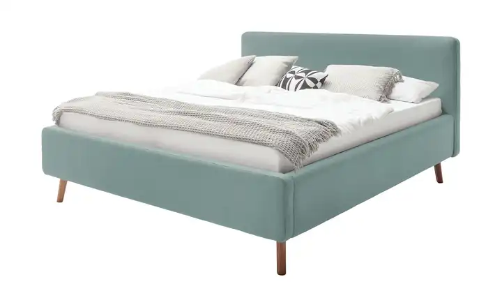 Polsterbett mit Bettkasten Eisblau Webstoff fein 180 cm mit Bettkasten