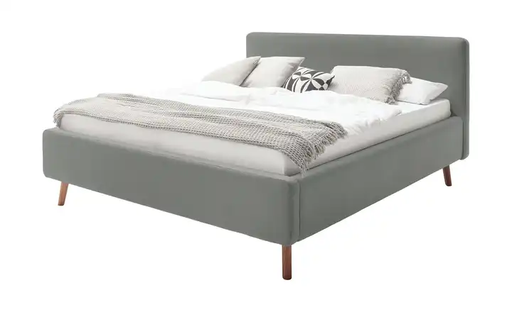 Polsterbett mit Bettkasten Grau Webstoff fein 180 cm mit Bettkasten