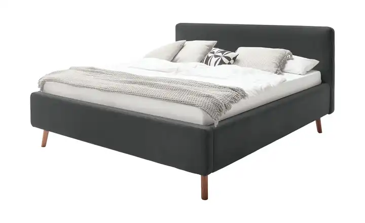 Polsterbett Anthrazit Webstoff fein 180 cm mit Bettkasten