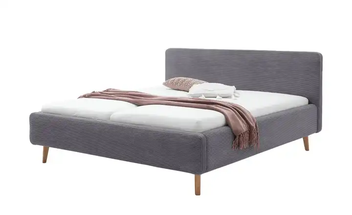 Polsterbettgestell Grau Cordstoff 160 cm ohne Bettkasten