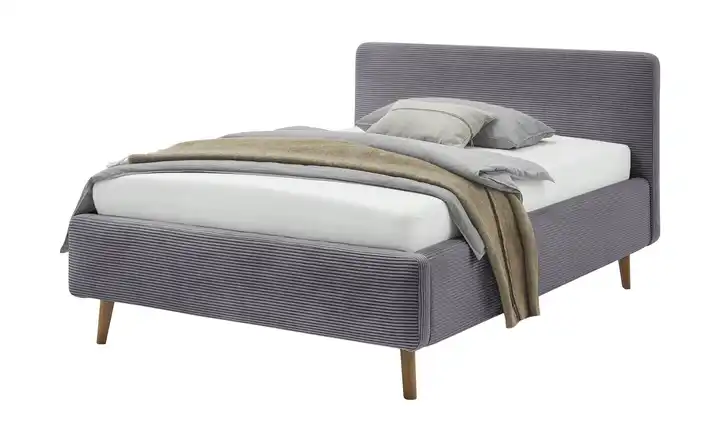 Polsterbett mit Bettkasten Grau Cordstoff 140 cm mit Bettkasten