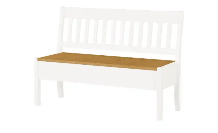 maison bleue Sitzbank mit Stauraum  massiv Bendix Weiß, Hellbraun 130,9 cm ohne