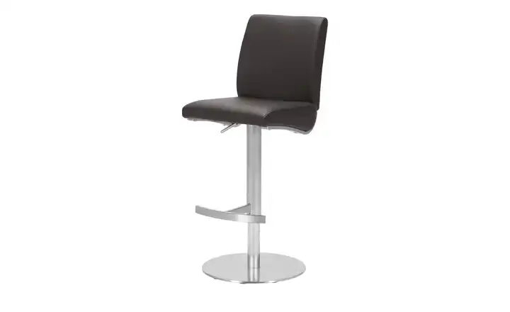 Barhocker Braun Gestell rund Kunstleder
