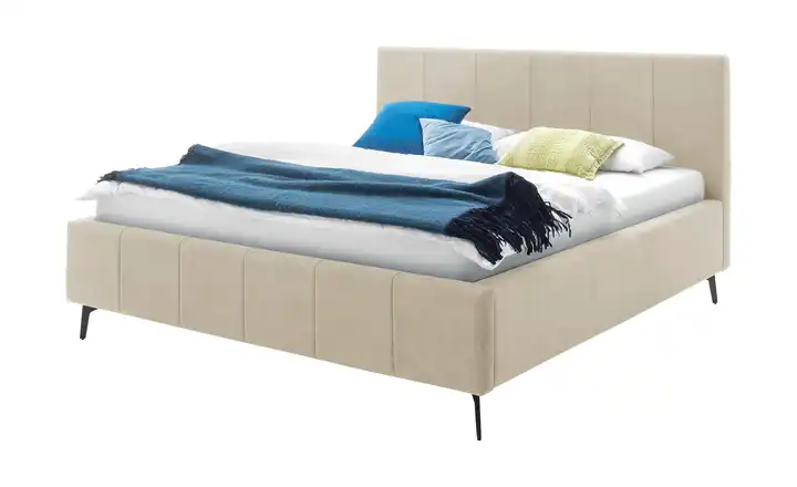 Polsterbett Beige 180 cm mit Federholzrahmen und Wendematratze Tonnentaschenfederkern
