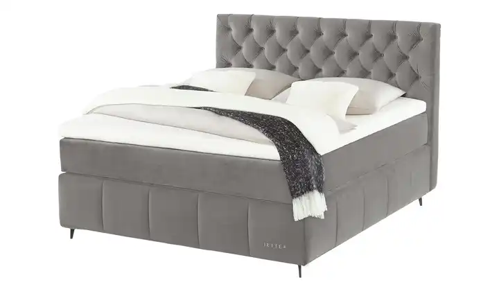 Jette Home Boxspringbett Jette Glam Grau 180 cm H2 Viscoschaumkern