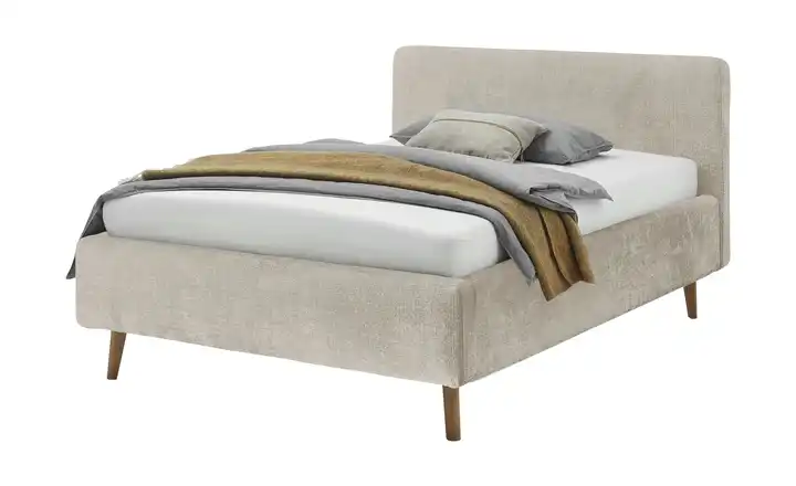 Polsterbett Beige Bouclé 140 cm mit Bettkasten