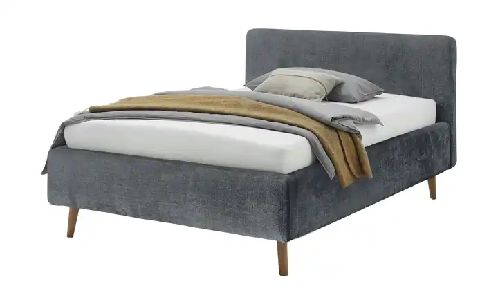 Polsterbett Anthrazit Bouclé 140 cm mit Bettkasten