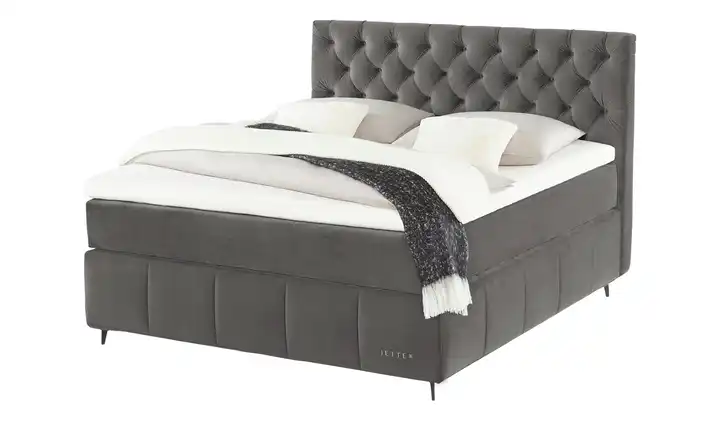Jette Home Boxspringbett Jette Glam Dunkelgrau 160 cm H3 Kaltschaumkern