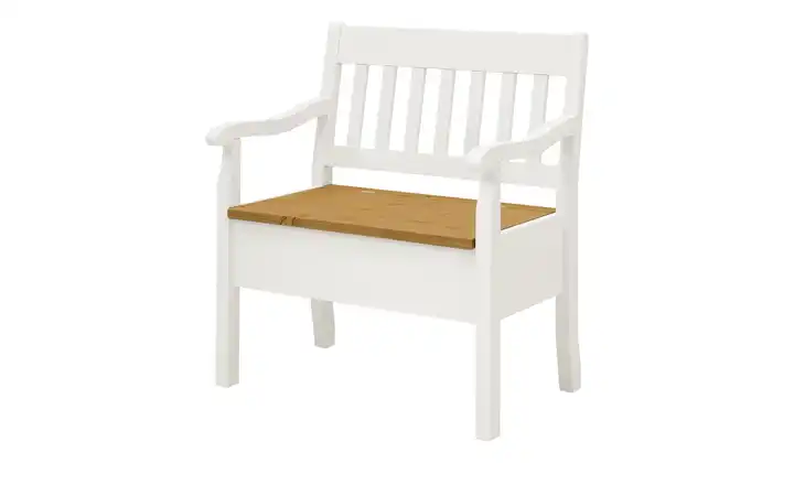 maison bleue Sitzbank mit Stauraum  massiv Bendix Weiß, Hellbraun 82,7 cm Armlehne