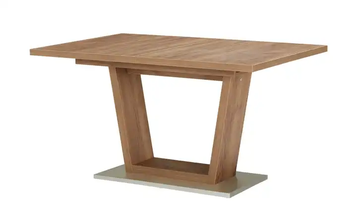 Esstisch  ausziehbar Eiche (Nachbildung), Braun Bodenplatte Edelstahl-Optik 160 cm